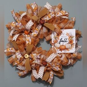 Festive Fall Wreath with Pumpkins and Bows